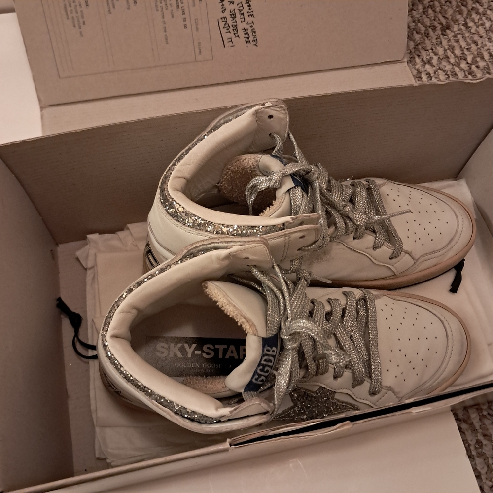 Golden Goose Sneakers Women's 38 8 Skystar High Top Leather Sequins Designer - Picture 15 of 16